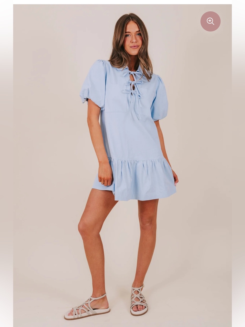 AUREUM Sky Blue Lace-Up Puff Sleeve Mini Dress